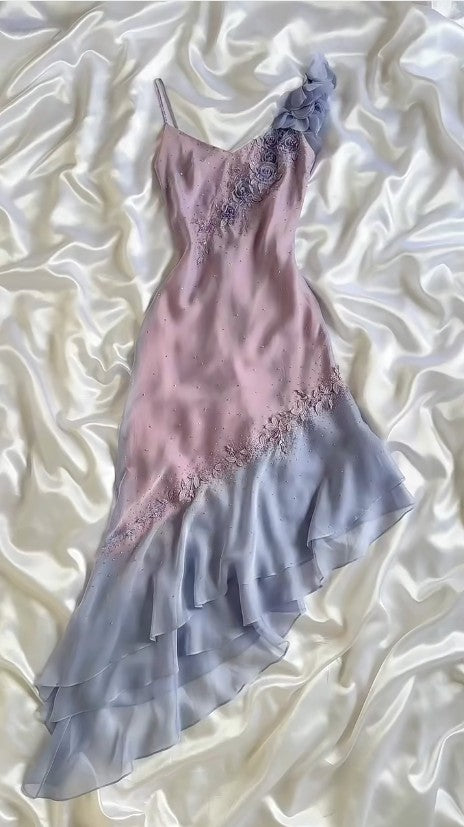 Vintage Purple Spaghetti Straps Sheath Sparkling Beaded Chiffon Short Prom Dresses Applique Party Dresses ED01991