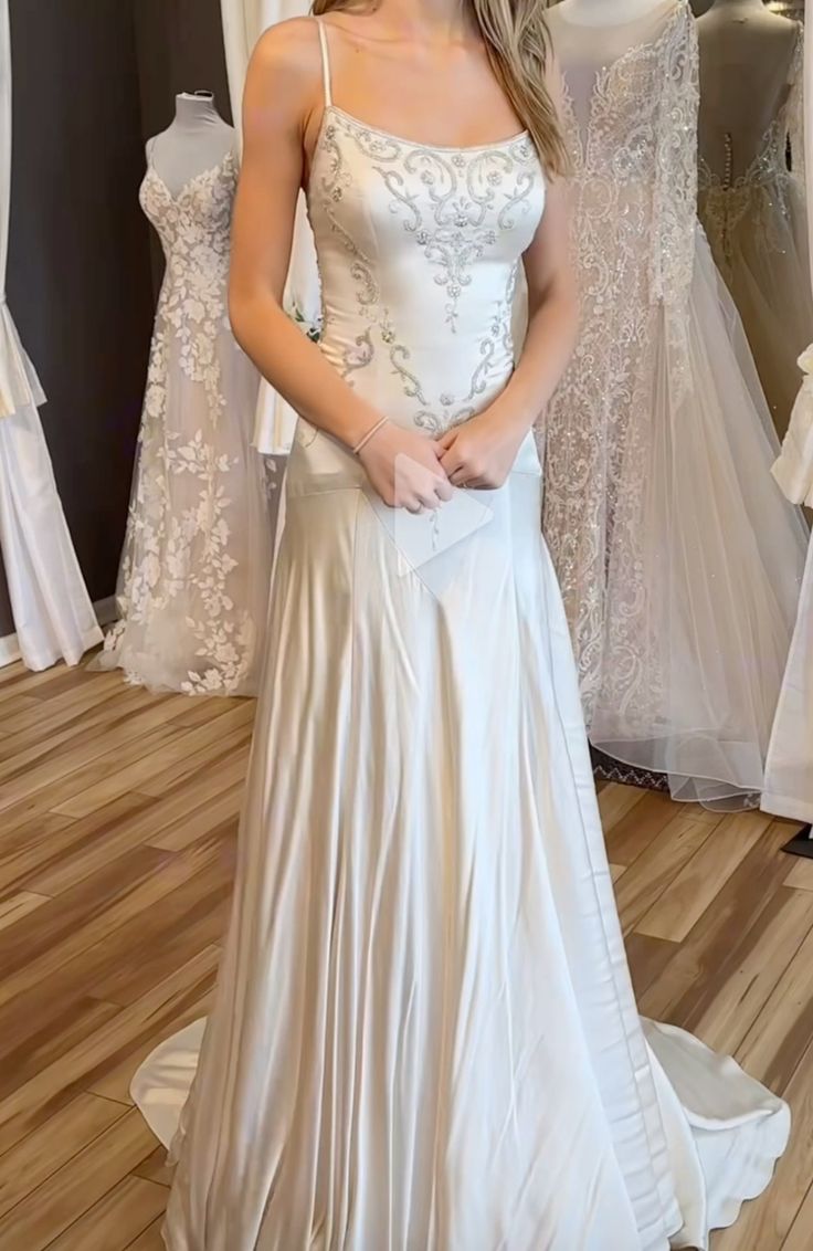 Elegant Spaghetti Straps Mermaid Satin Beading Long Prom Dress Simple Formal Evening Dress ED01995