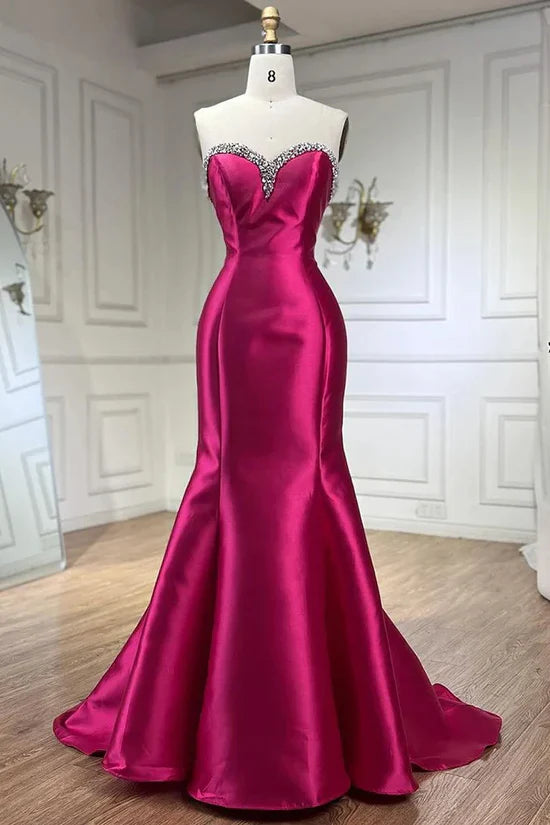Elegant Fuchsia Sweetheart  Mermaid Satin Long Prom Dress Simple Formal Evening Dress ED01997