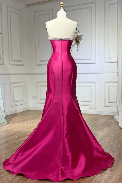 Elegant Fuchsia Sweetheart  Mermaid Satin Long Prom Dress Simple Formal Evening Dress ED01997