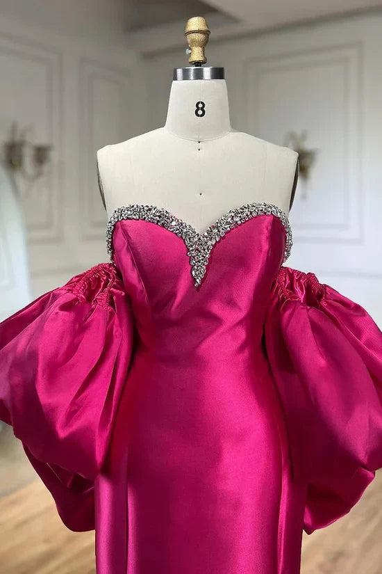 Elegant Fuchsia Sweetheart  Mermaid Satin Long Prom Dress Simple Formal Evening Dress ED01997