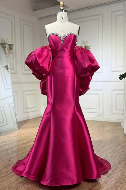 Elegant Fuchsia Sweetheart  Mermaid Satin Long Prom Dress Simple Formal Evening Dress ED01997