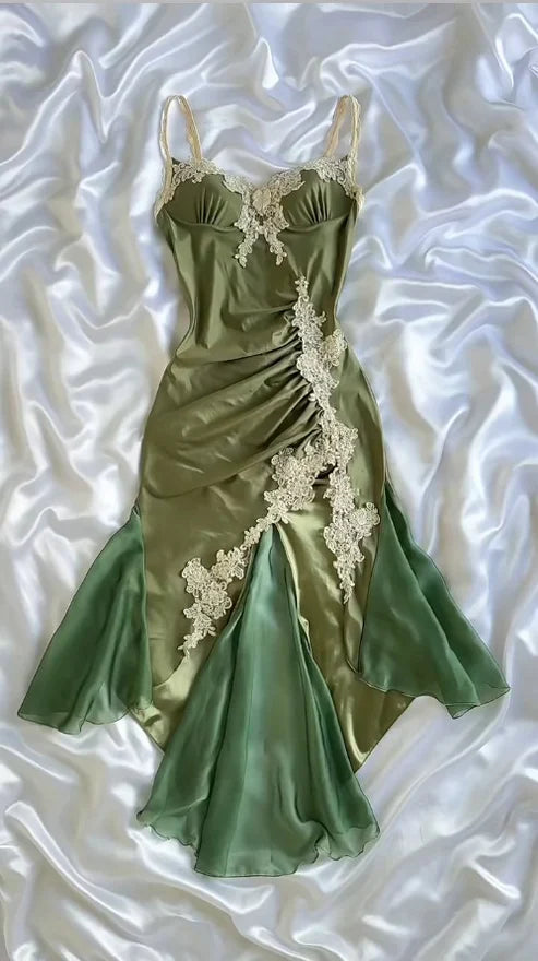 Olive Green Elegant Spaghetti Strap Short Satin Lace Applique Homecoming Dress Prom Dress Party Dress Evening Dress gh4230