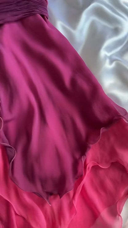 Fairytale Gothic V-neck A-Line Chiffon Party Dress Vintage Gradient Pink Short Prom Dress ED02015