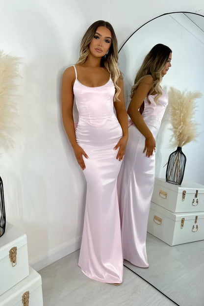 Gorgeous Mermaid  Pink Backless Long Evening Dresses Spaghetti Straps Party Dresses with Bowknot ED02016
