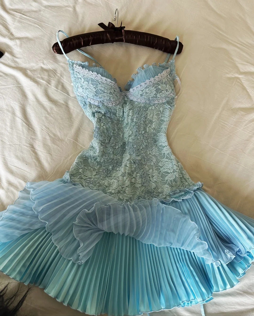 Sweet Tiffany Blue Spaghetti Strap Chiffon Party Dresses Lace Applique Short Prom Dresses Homecoming Dress ED02028
