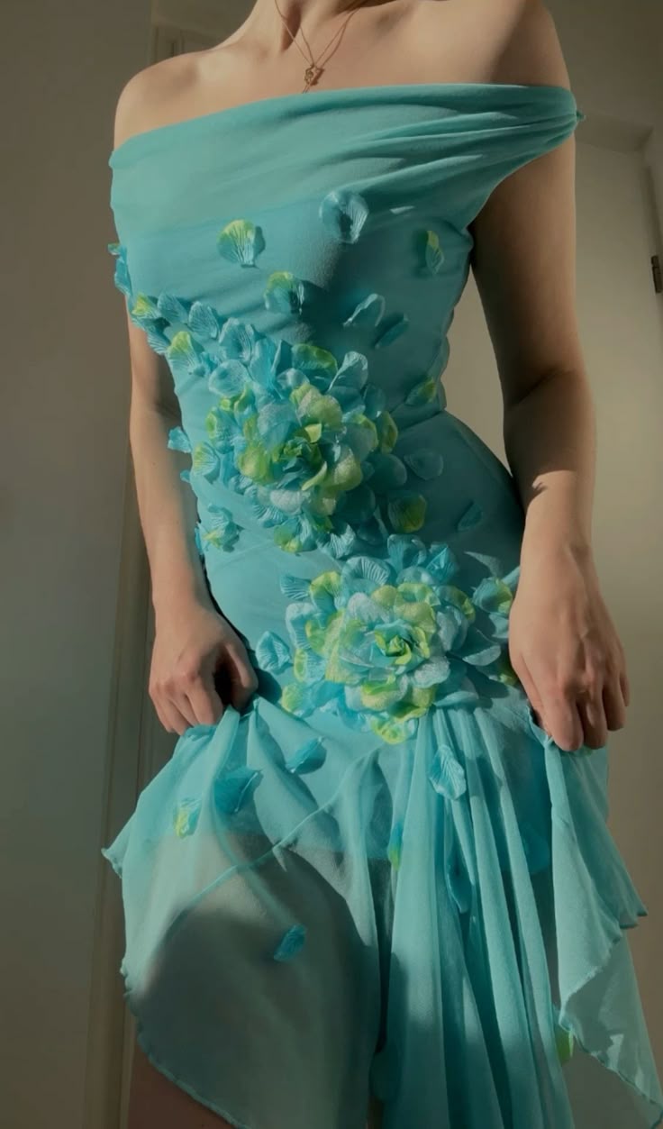 Sweet 16 Blue Off-shoulder Chiffon Bodycon Short Party Dresses 3D Applique  Enchanted Homecoming Dresses ED02035