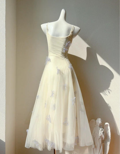 Fairytale Spaghetti Straps Cream A-Line White Square Neck Tulle Birthday Dresses Cute Party Dresses Homecoming Dress ED02034