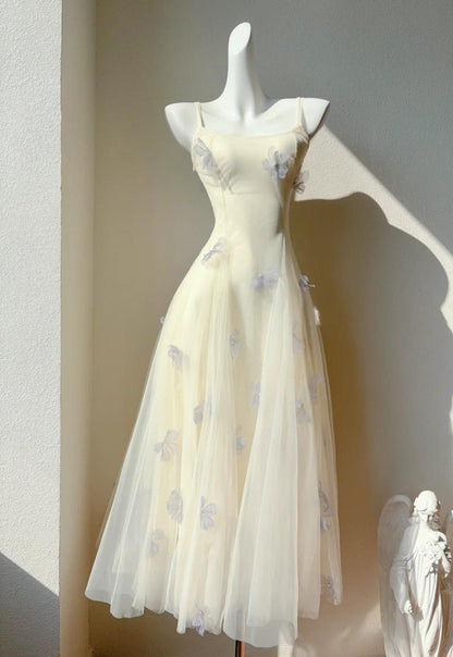 Fairytale Spaghetti Straps Cream A-Line White Square Neck Tulle Birthday Dresses Cute Party Dresses Homecoming Dress ED02034