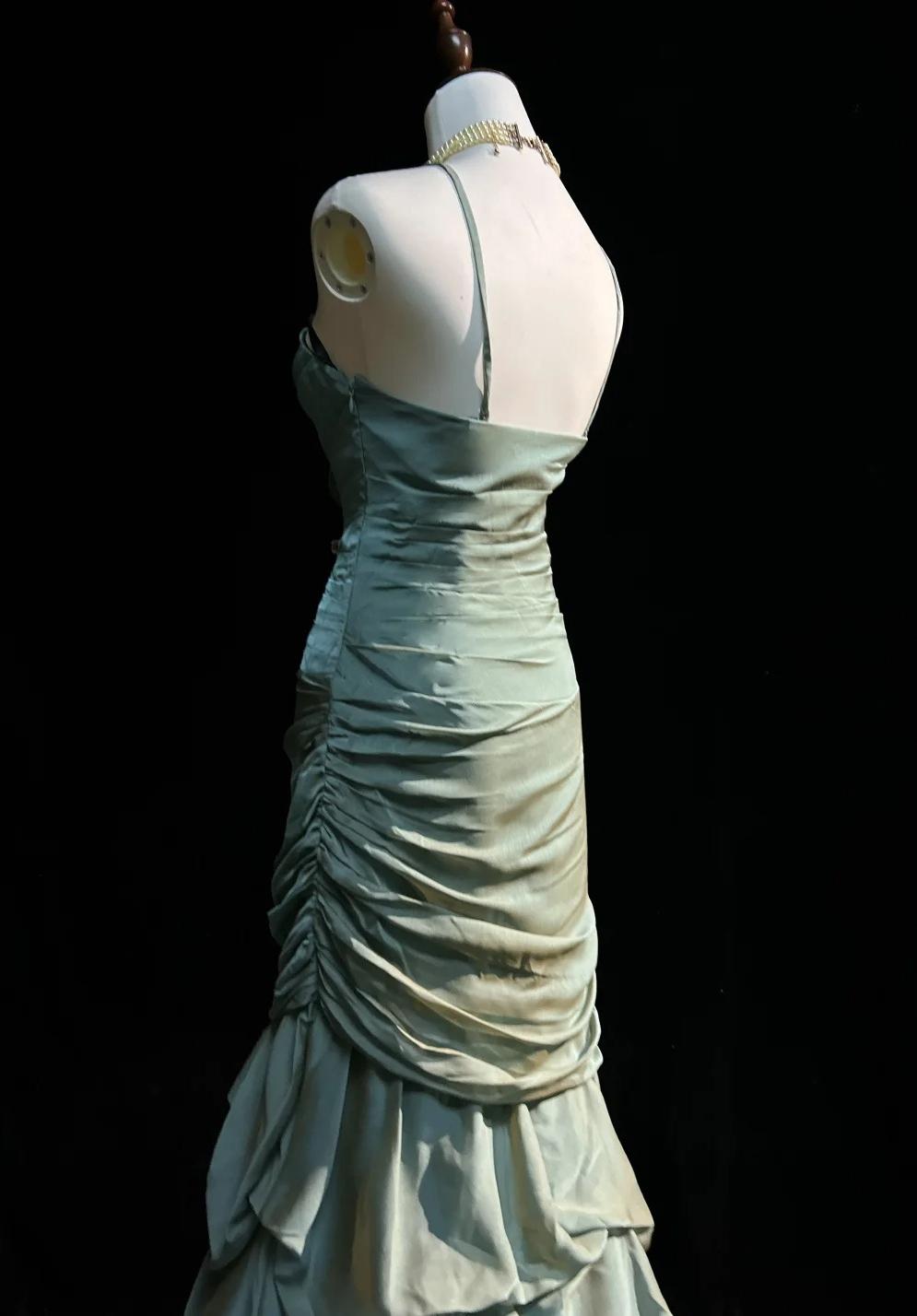 Forest Green Spaghetti Straps Mermaid Satin Long Prom Dresses Sweet 16 Formal Evening Dresses ED02036