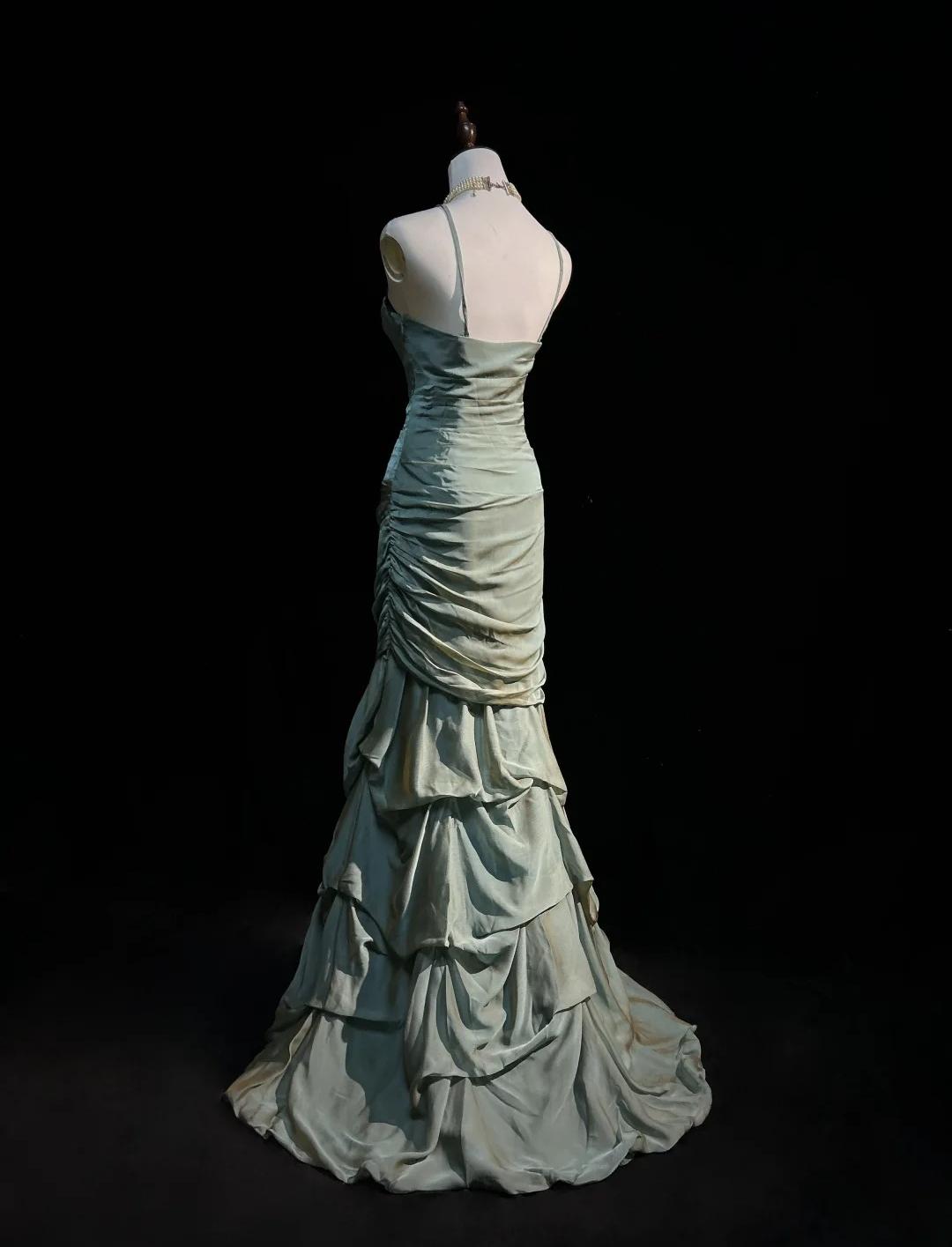 Forest Green Spaghetti Straps Mermaid Satin Long Prom Dresses Sweet 16 Formal Evening Dresses ED02036