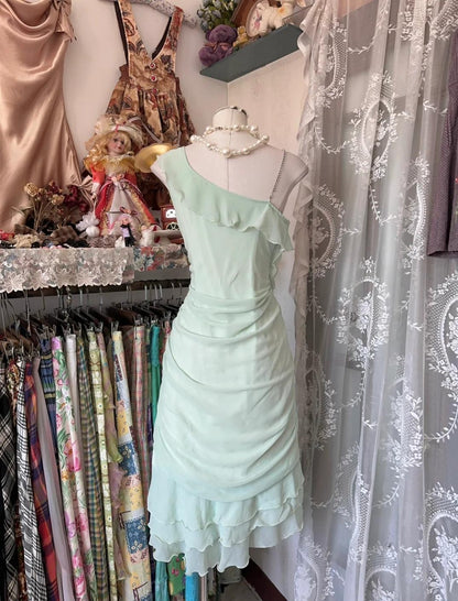 Fairytale Asymmetrical Neck SheathChiffon  Ruffled Short Style Homecoming Dresses Sweet Party Dresses ED02039