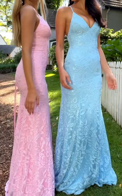 Sweet Pink Spaghetti Strap Mermaid Deep V Neck Tulle Applique Wedding Dress Backless Evening Dress ED02041