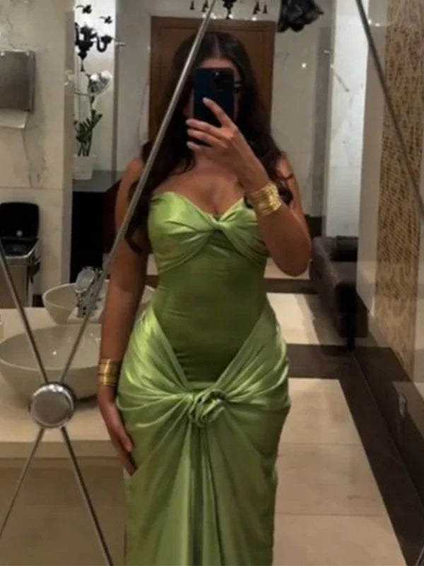 Sexy Green Strapless Mermaid Formal Dresses Sweetheart  Evening Dresses Elegant Satin Long Prom Dresses ED02043