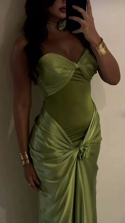Sexy Green Strapless Mermaid Formal Dresses Sweetheart  Evening Dresses Elegant Satin Long Prom Dresses ED02043