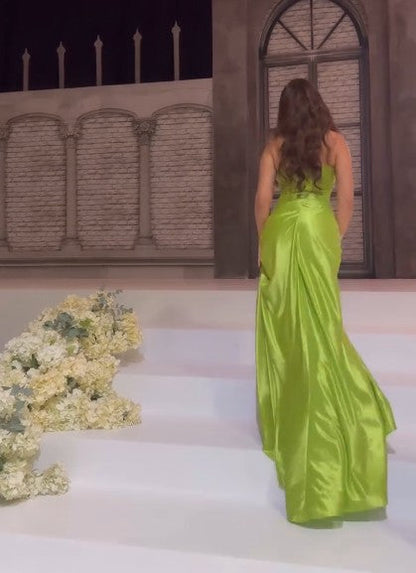 Sexy Green Strapless Mermaid Formal Dresses Sweetheart  Evening Dresses Elegant Satin Long Prom Dresses ED02043