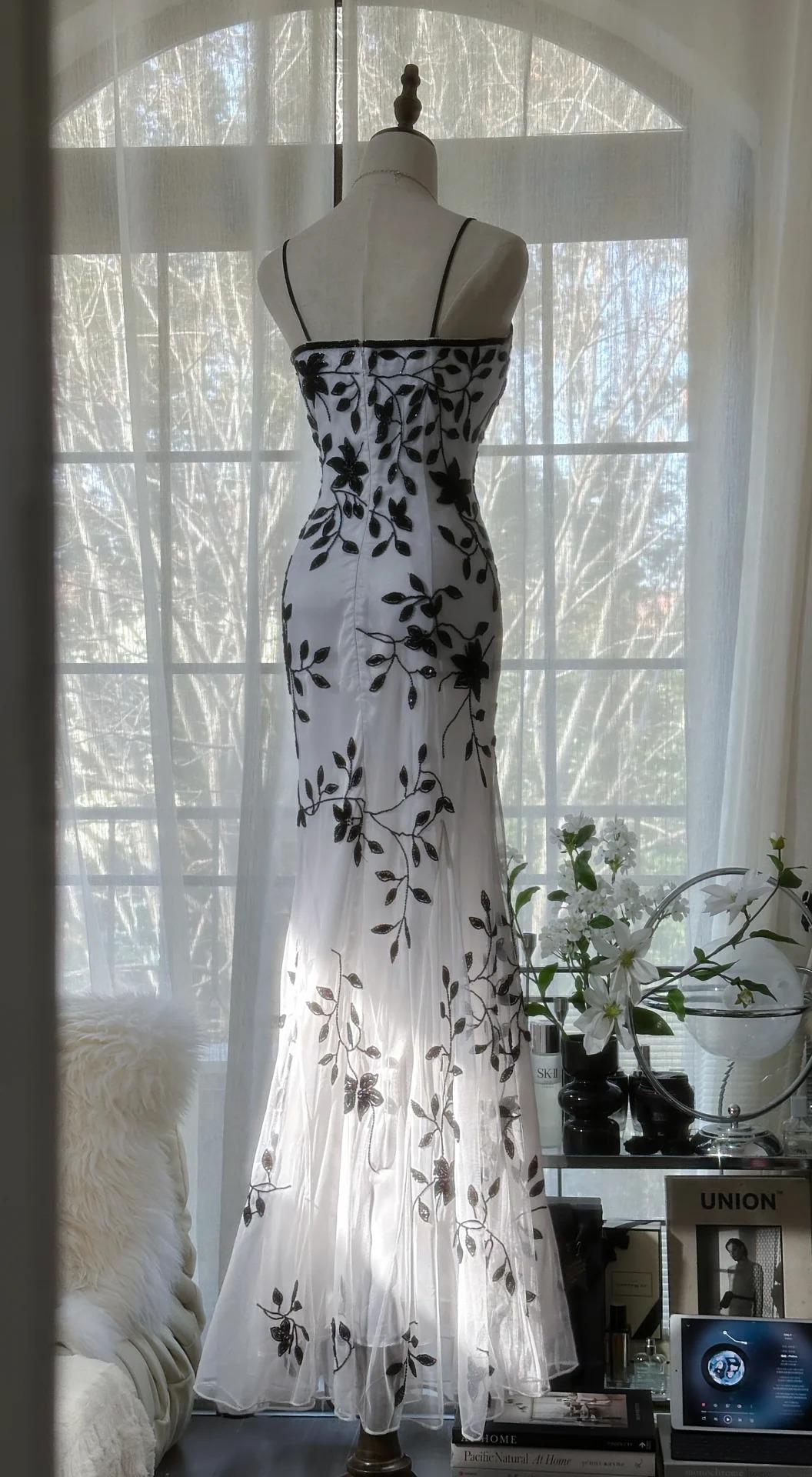 Vintage Elegant Spaghetti Straps Mermaid Applique Chiffon Evening Dress Party Dress ED02044