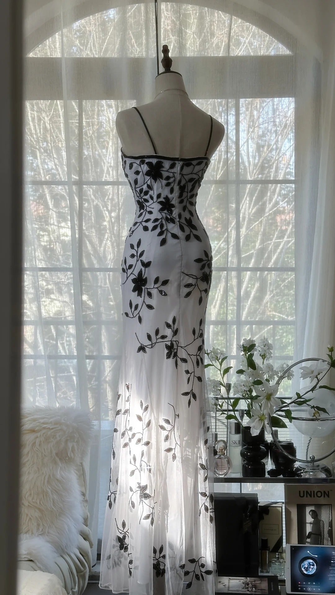 Vintage Elegant Spaghetti Straps Mermaid Applique Chiffon Evening Dress Party Dress ED02044