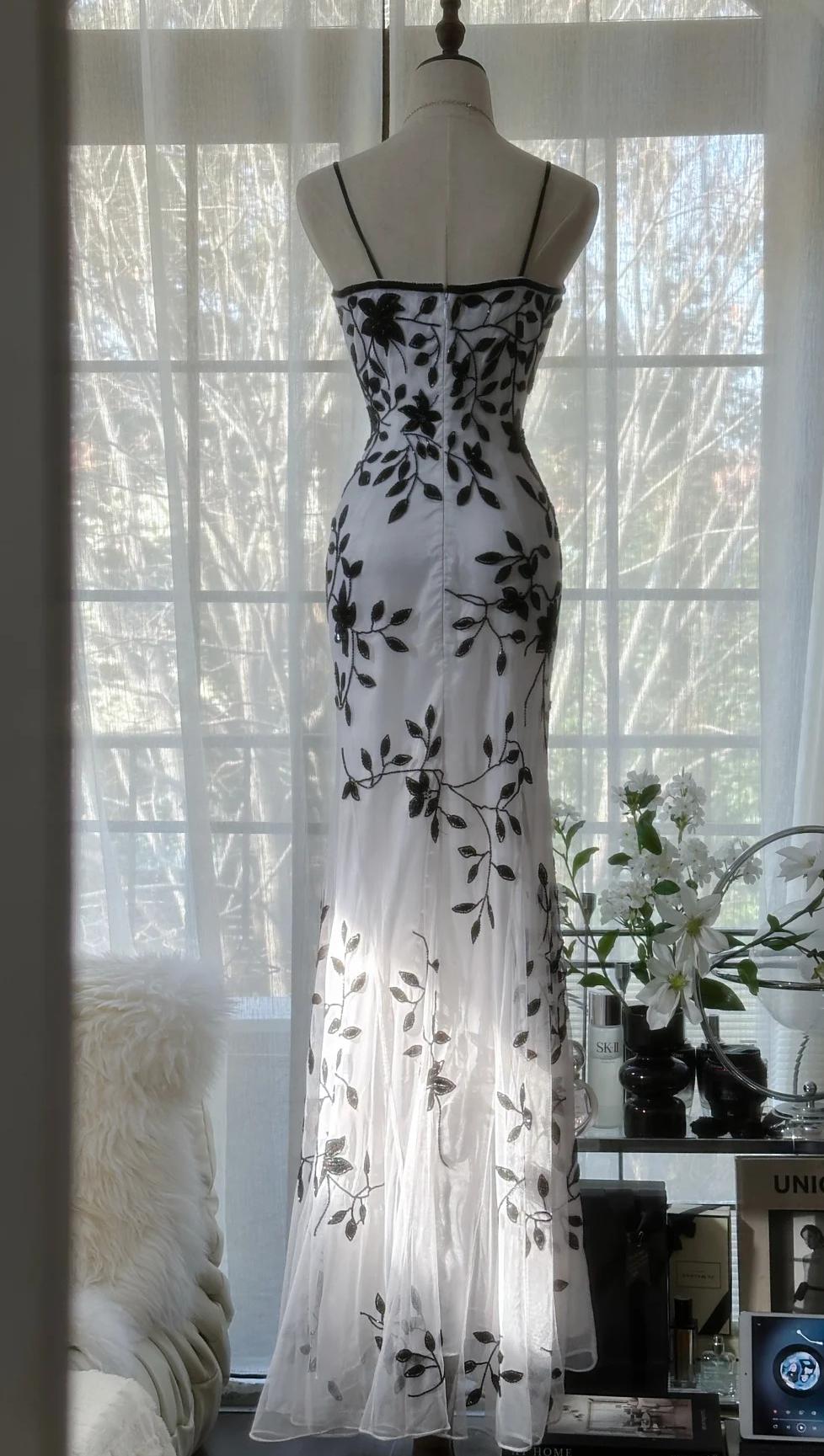 Vintage Elegant Spaghetti Straps Mermaid Applique Chiffon Evening Dress Party Dress ED02044