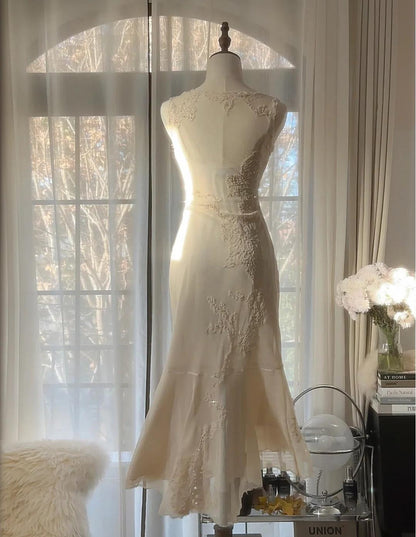 Gentle White V-neck Chiffon Lace Applique Short Party Dress Elegant Bridesmaids Dress Homecoming Dress ED02048