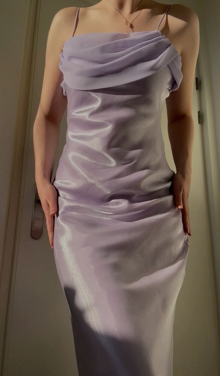 Gentle Lilac Spaghetti Straps Sheath Ball Dress Vintage Satin Evening Dress ED02061