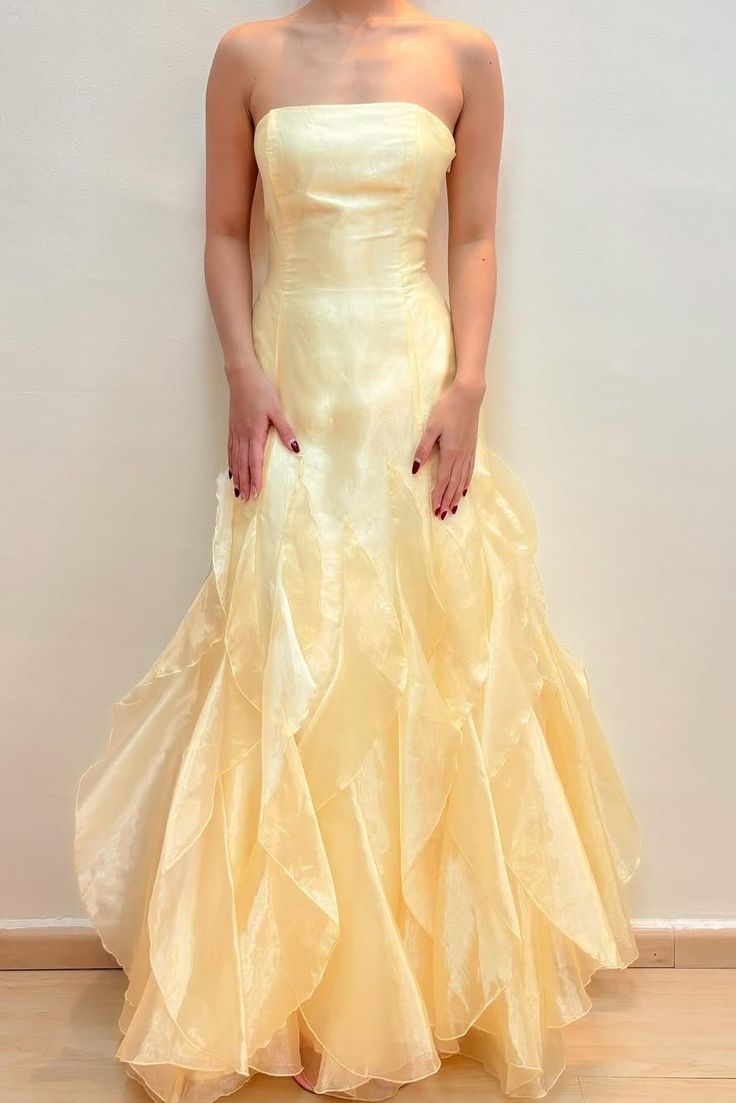 Chic Yellow Strapless Chiffon Mermaid Backless Evening Dresses ED02066
