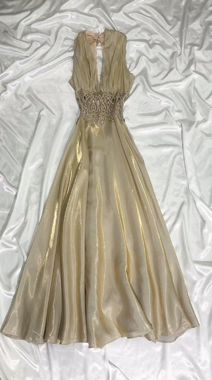 Gorgeous Glitter Satin Deep V A-Line Prom Dress Backless Party Dresses ED02078