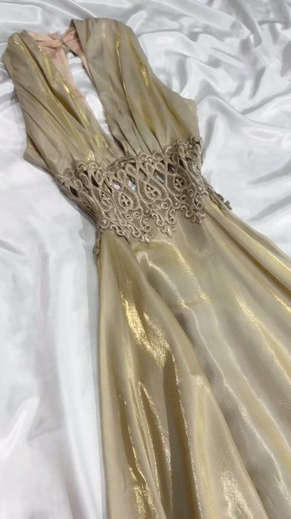 Gorgeous Glitter Satin Deep V A-Line Prom Dress Backless Party Dresses ED02078