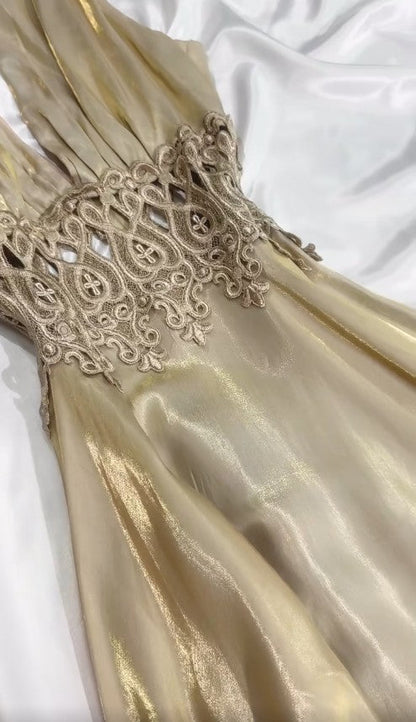 Gorgeous Glitter Satin Deep V A-Line Prom Dress Backless Party Dresses ED02078