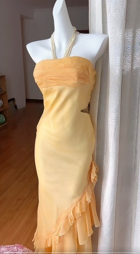 Fairytale Strapless Ruffled Sheath Party Dresses Gradient Orange Formal Evening Dress ED02085