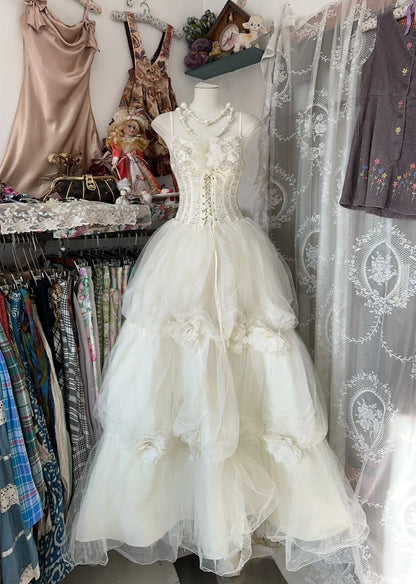 Classic Off-White Spaghetti Strap A-Line Layered Tulle Wedding Dress ED02088