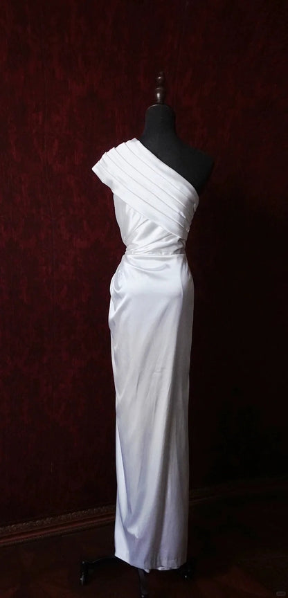 Elegant Dark Purple One Shoulder Satin Sheath Simple Evening Dresses ED02095