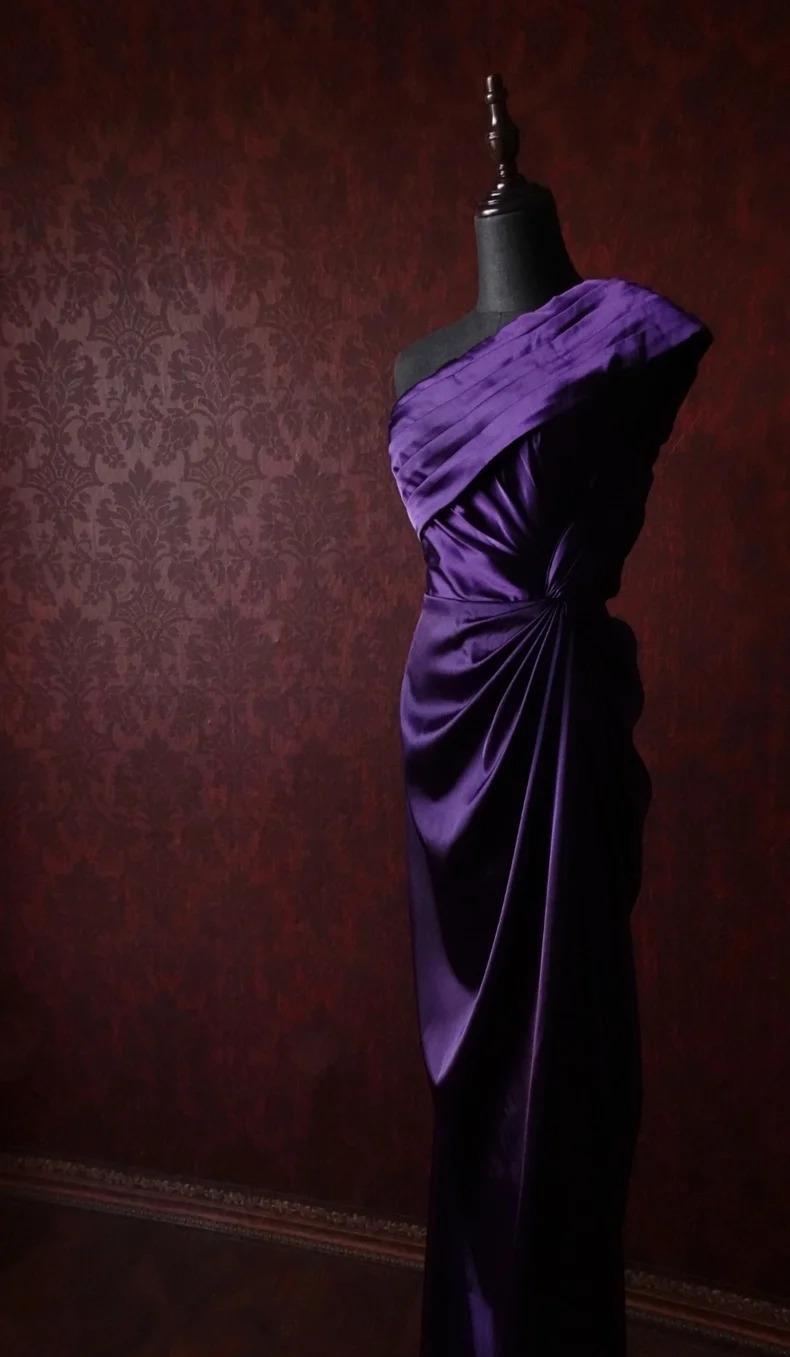 Elegant Dark Purple One Shoulder Satin Sheath Simple Evening Dresses ED02095