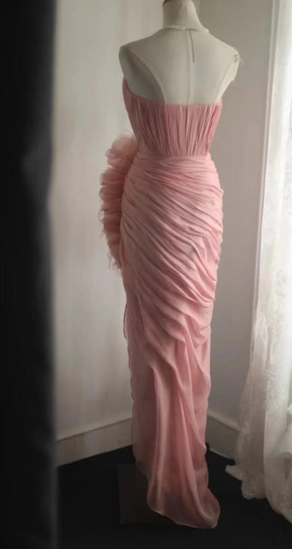 Sweet Peach Strapless Sheath Evening Dress Simple Wedding Dress ED02098
