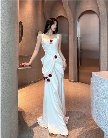 Elegant White Satin Mermaid Off-the-shoulder Long Prom Dresses Simple Formal Evening Dresses ED02105