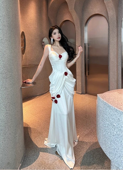 Elegant White Satin Mermaid Off-the-shoulder Long Prom Dresses Simple Formal Evening Dresses ED02105