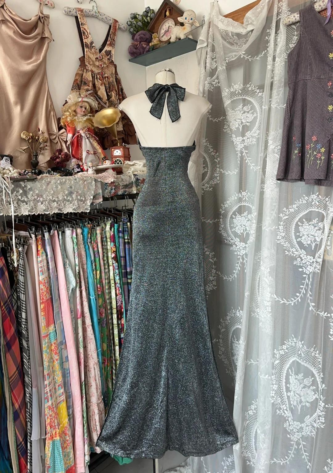 Modern Halter Black Grey Sheath Backless Long Party Dress Cocktail Dress ED02114