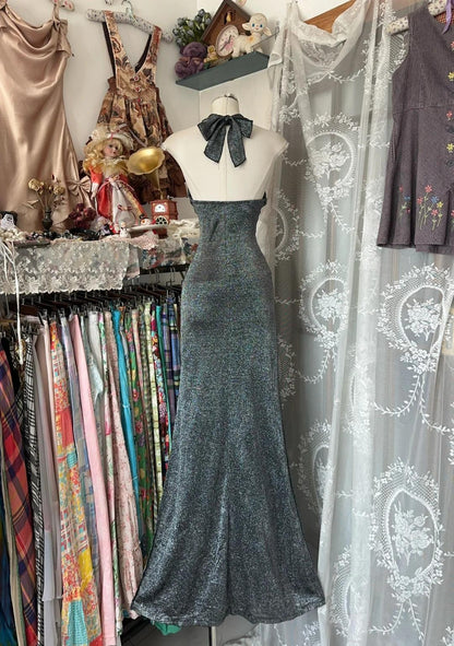 Modern Halter Black Grey Sheath Backless Long Party Dress Cocktail Dress ED02114