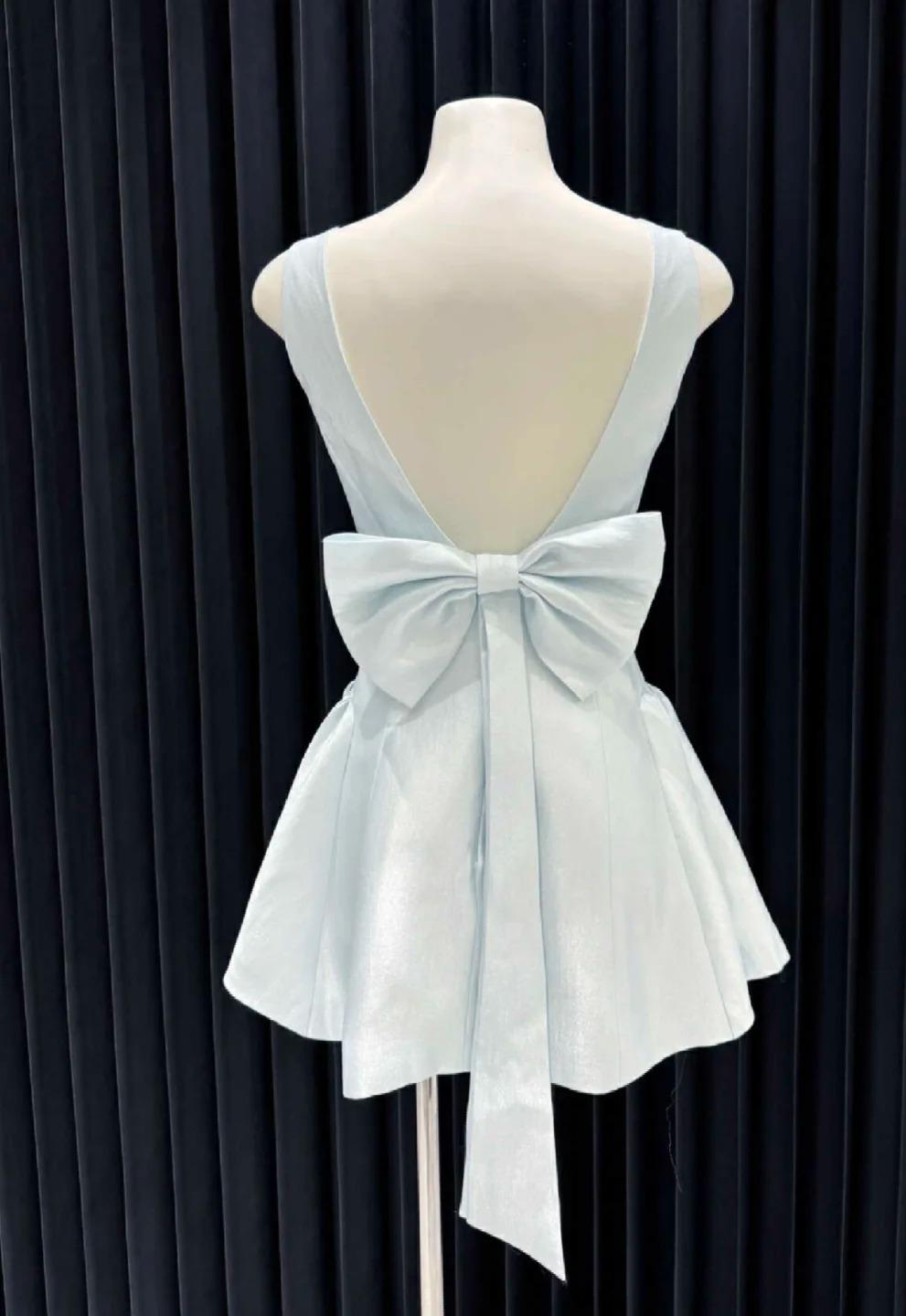 Cute Square Neck A-line Backless Bow Short Prom Dress Sweet Homecoming Dress ED02115