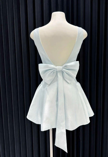 Cute Square Neck A-line Backless Bow Short Prom Dress Sweet Homecoming Dress ED02115
