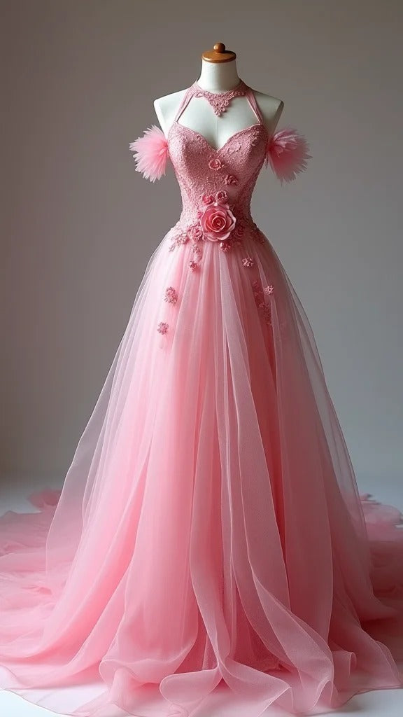 Gorgeous V-neck A-Line Tulle Sleeveless Train Wedding Dresses with Lace Appliques  ED02117