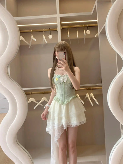 Fairytale Spaghetti Straps A-Line Homecoming Dresses Sweet Lace Short Prom Dress  ED02122