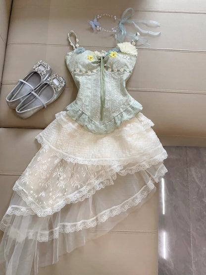 Fairytale Spaghetti Straps A-Line Homecoming Dresses Sweet Lace Short Prom Dress  ED02122