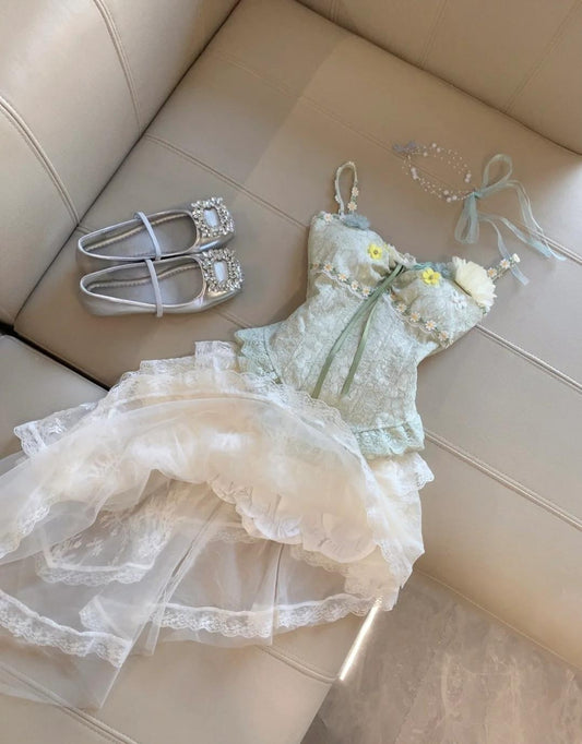 Fairytale Spaghetti Straps A-Line Homecoming Dresses Sweet Lace Short Prom Dress  ED02122