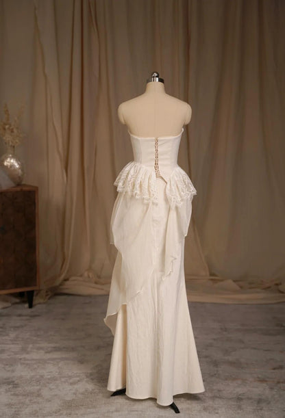 Elegant Tulle Lace Strapless Two-piece Evening Dress Simple Wedding Dress ED02126