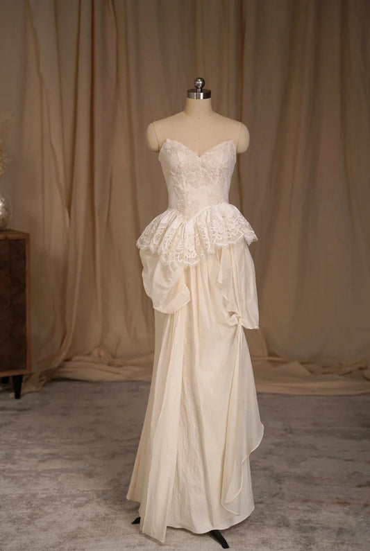 Elegant Tulle Lace Strapless Two-piece Evening Dress Simple Wedding Dress ED02126