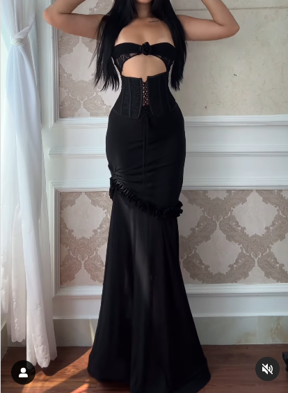 Sexy Yellow Chiffon Mermaid Evening Dress Chic Strapless Party Dress ED02127