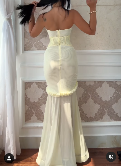 Sexy Yellow Chiffon Mermaid Evening Dress Chic Strapless Party Dress ED02127