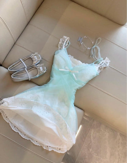 Ocean Blue Tulle Unique Lace Strap Short Party Dresses Homecoming Dress ED02133