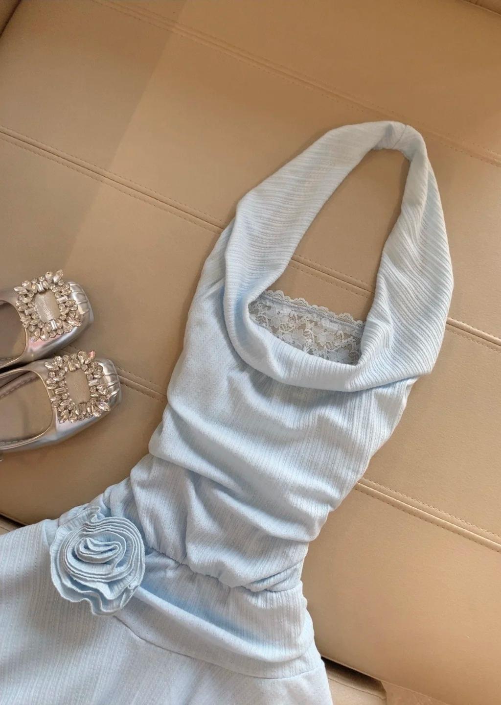 Gorgeous Light Blue Halter Neck Chiffon Backless Homecoming Dress Short Party Dress ED02134